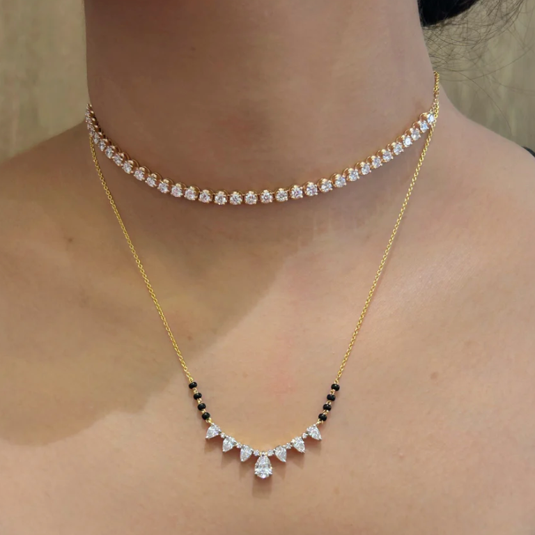2.22 Cts Pear mixy LGD Mangalsutra | In 14k/925 silver| IGI/SGL certified Lab grown diamonds