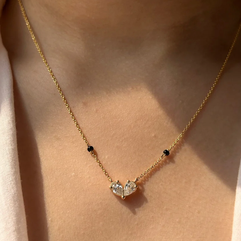 1 Cts Double Pear LGD Mangalsutra | In 14k/925 silver| IGI/SGL certified Lab grown diamonds