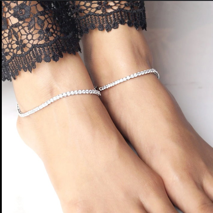 "WOKE" 3 MM Tennis anklet| Moissanite diamonds and Silver | In 925 sterling silver