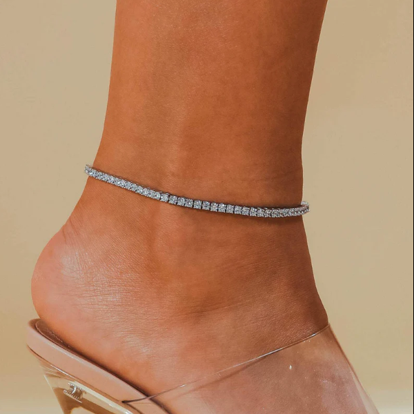 "WOKE" 3 MM Tennis anklet| Moissanite diamonds and Silver | In 925 sterling silver