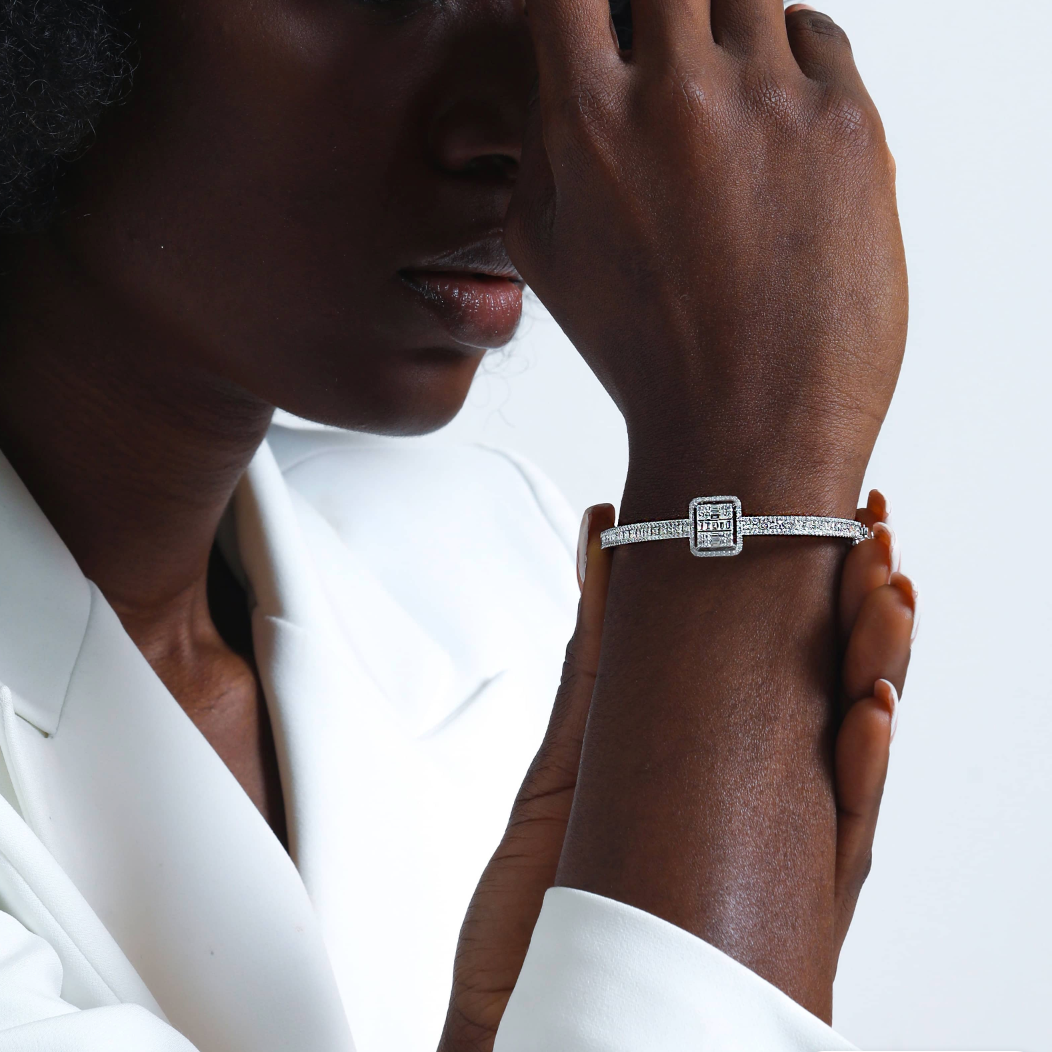 Princess cut moissanite Tennis bangle | In 925 sterling silver and GRA certified moissanites