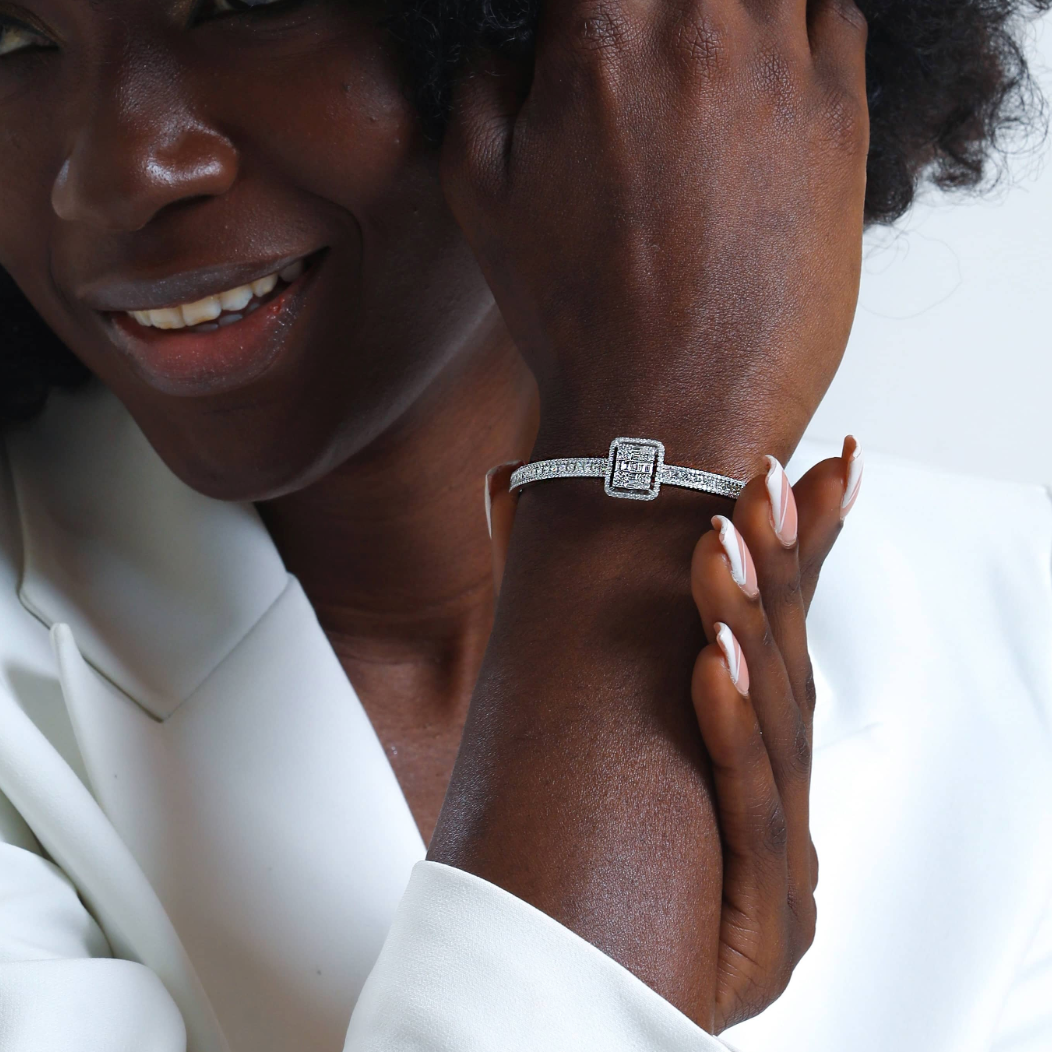Princess cut moissanite Tennis bangle | In 925 sterling silver and GRA certified moissanites