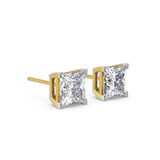 2 carat princess cut Moissanite ear studs | 925 sterling silver & 14k Gold | GRA certified