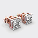 2 carat princess cut Moissanite ear studs | 925 sterling silver & 14k Gold | GRA certified