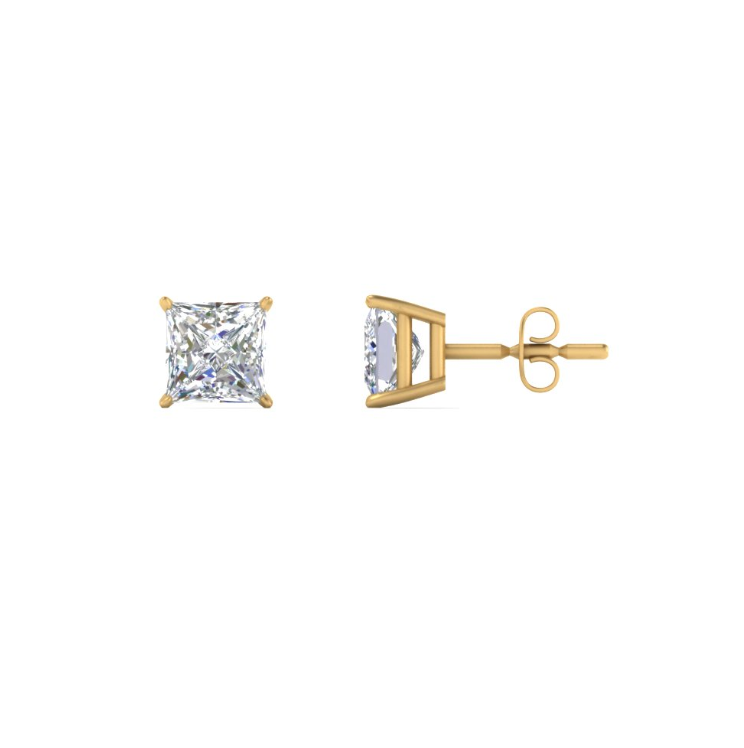 2 carat princess cut Moissanite ear studs | 925 sterling silver & 14k Gold | GRA certified