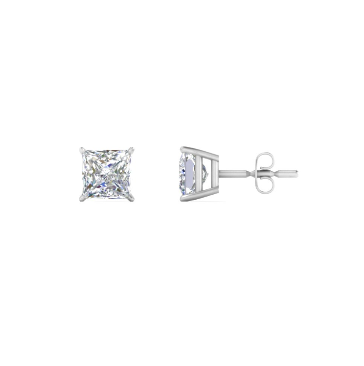 2 carat princess cut Moissanite ear studs | 925 sterling silver & 14k Gold | GRA certified