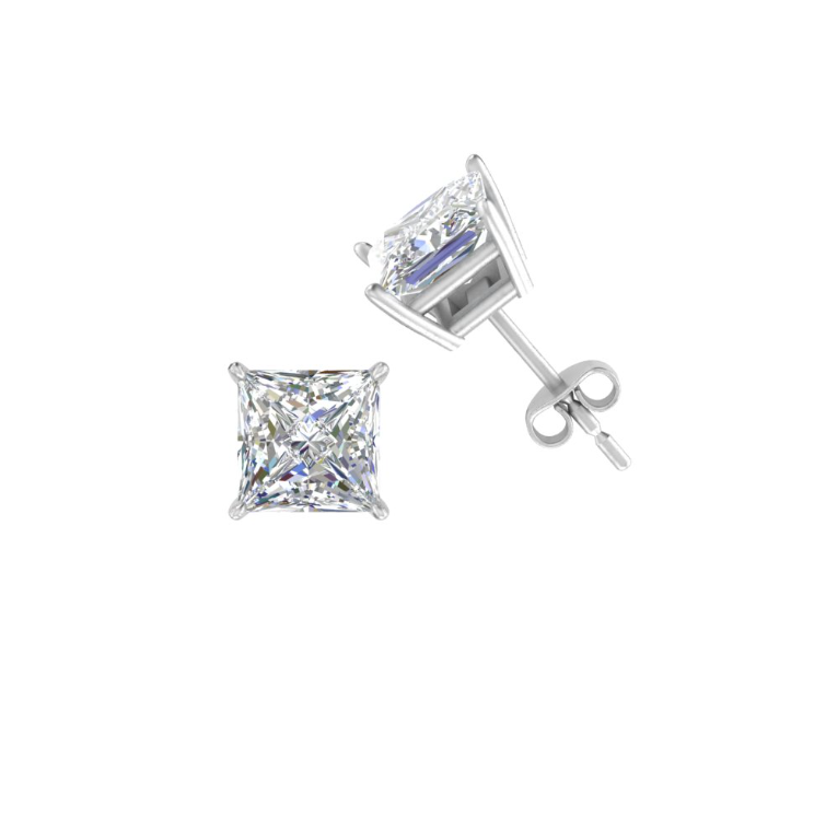 2 carat princess cut Moissanite ear studs | 925 sterling silver & 14k Gold | GRA certified