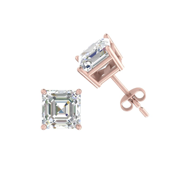 2 carat Ascher cut Moissanite ear studs | 925 sterling silver & 14k Gold | GRA certified