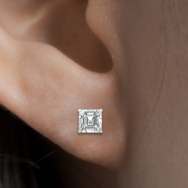 2 carat Ascher cut Moissanite ear studs | 925 sterling silver & 14k Gold | GRA certified