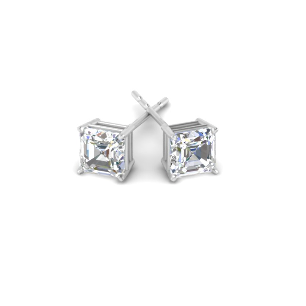 2 carat Ascher cut Moissanite ear studs | 925 sterling silver & 14k Gold | GRA certified