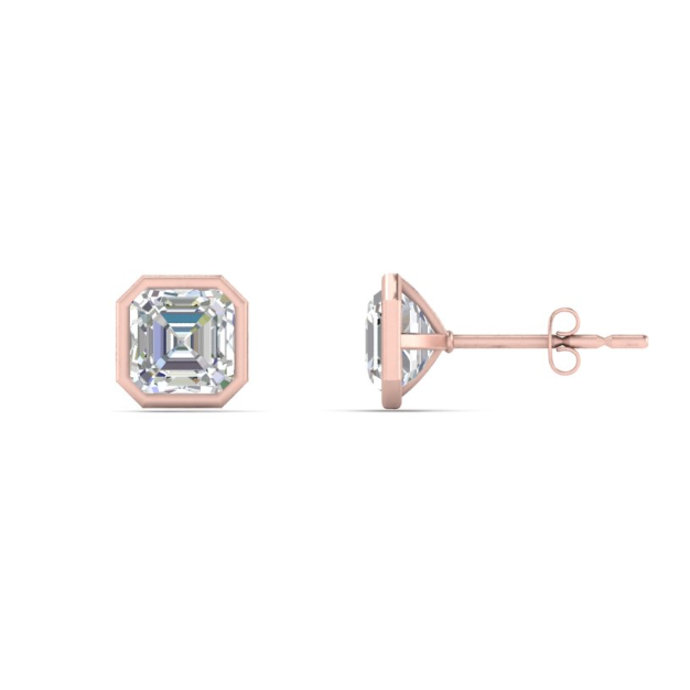 2 carat Asscher cut bezel Moissanite ear studs | 925 sterling silver & 14k Gold | GRA certified