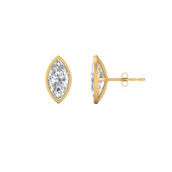 2 carat marquise cut bezel Moissanite ear studs | 925 sterling silver & 14k Gold | GRA certified
