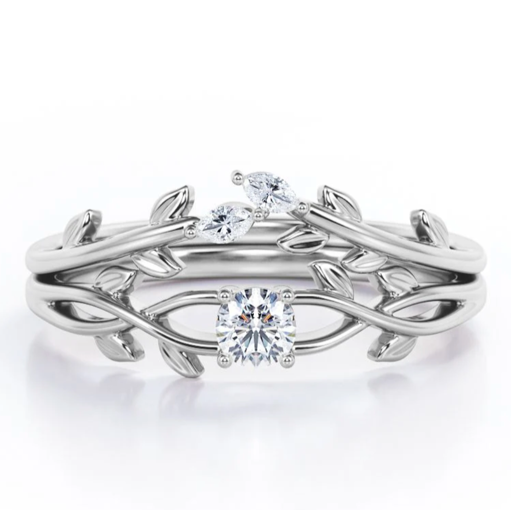 Leaflet by WOKE ™ moissanite diamond ring | Certified moissanite ring in 925 sterling silver & 14k gold |