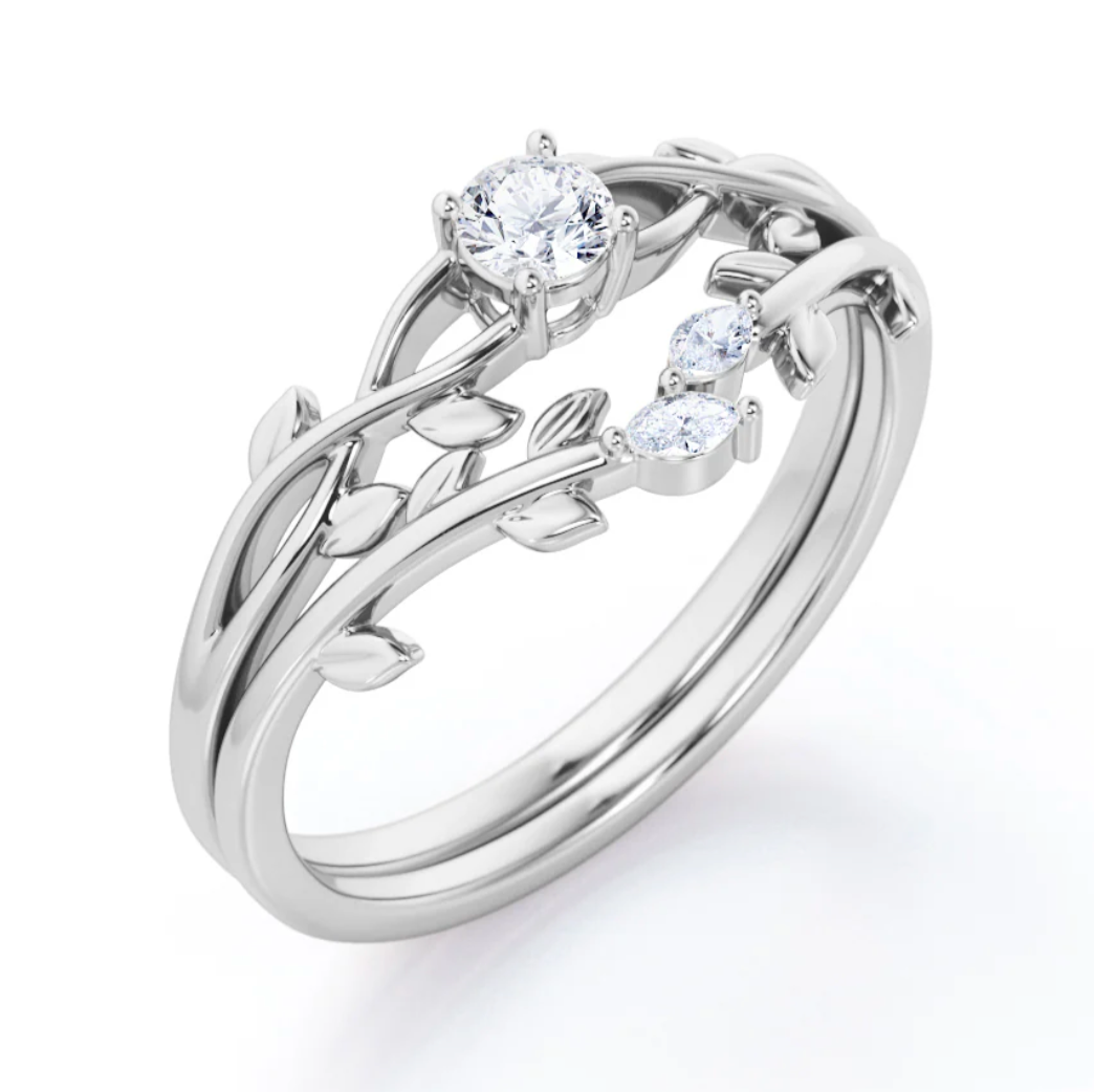 Leaflet by WOKE ™ moissanite diamond ring | Certified moissanite ring in 925 sterling silver & 14k gold |