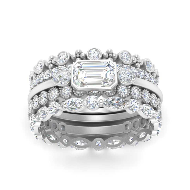 WOKE ® 3.5 carat emerald cut moissanite stack ring | Moissanite ring in gold and 925 sterling silver| GRA certified moissanites