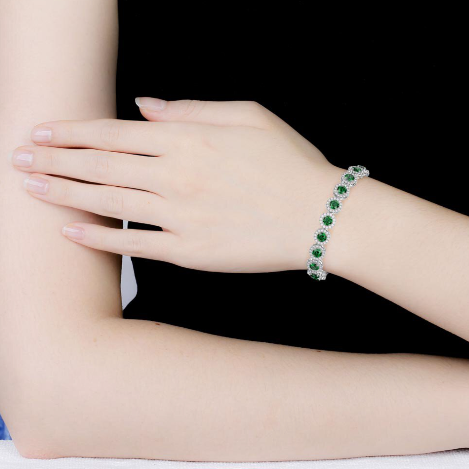 EMRLD™ LAB Emerald round halo 925 silver bracelets | BY WOKE