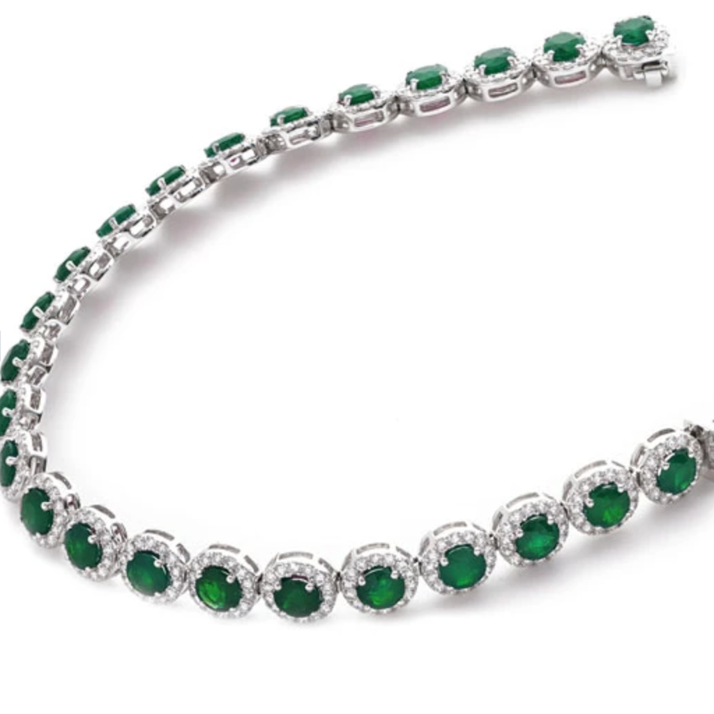 EMRLD™ LAB Emerald round halo 925 silver bracelets | BY WOKE