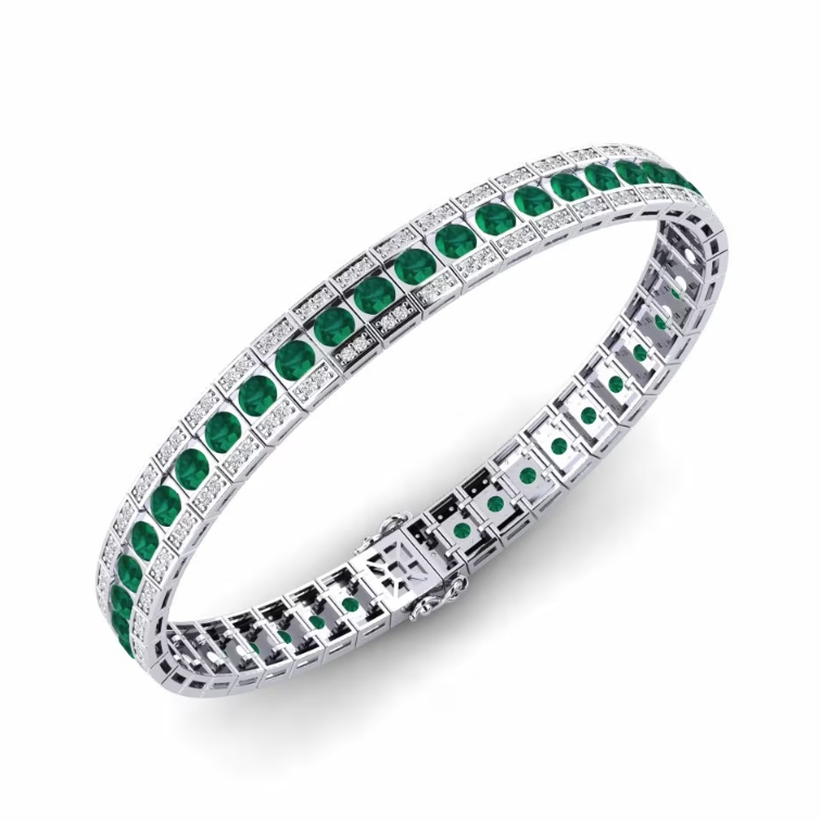 EMRLD™ LAB Emerald princess and diamonds 925 silver kada | BY WOKE