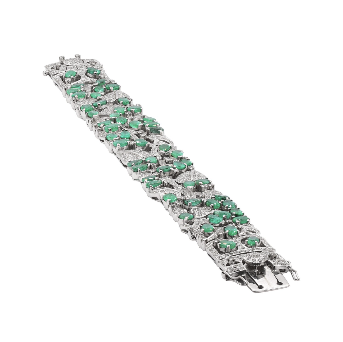 EMRLD™ LAB Emerald and diamonds cuff 925 silver bracelets | BY WOKE