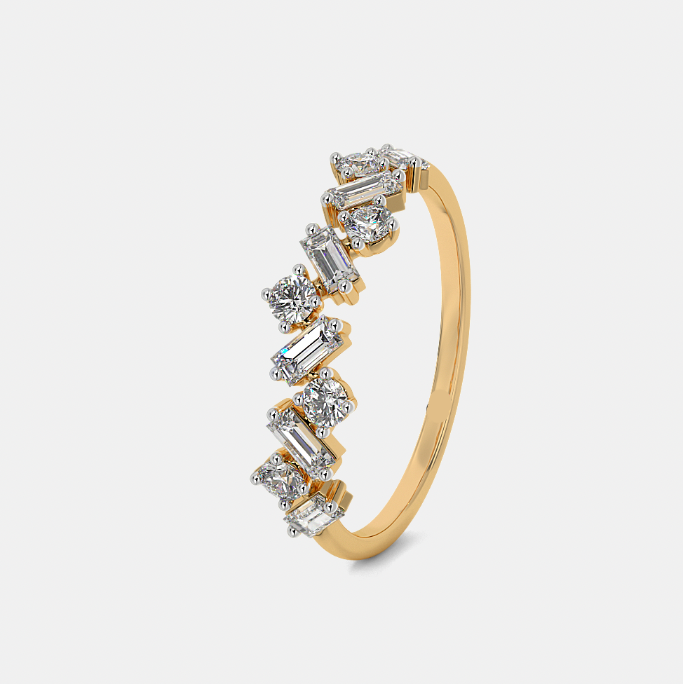 WOKE ™ 0.85 CARAT VVS-EF Baugette and round cut Lab Grown Diamond ring in 9K/14K/18k Gold