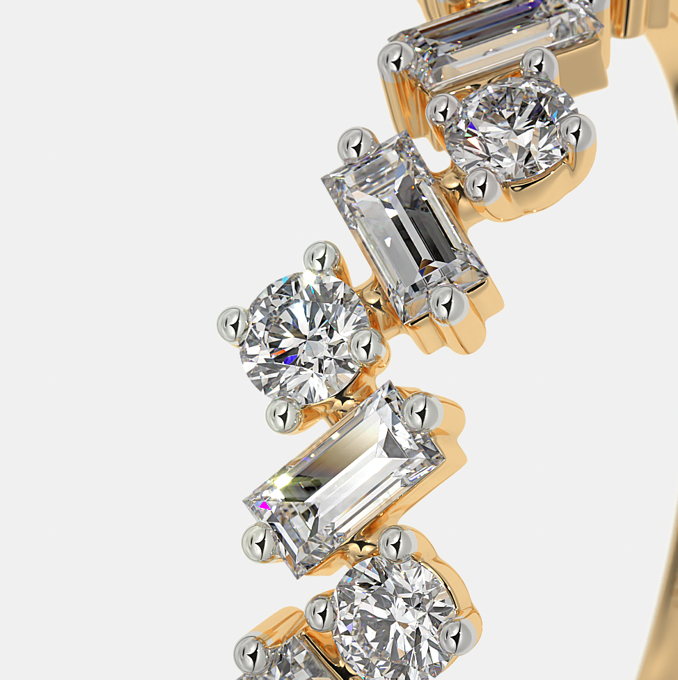 WOKE ™ 0.85 CARAT VVS-EF Baugette and round cut Lab Grown Diamond ring in 9K/14K/925 Silver