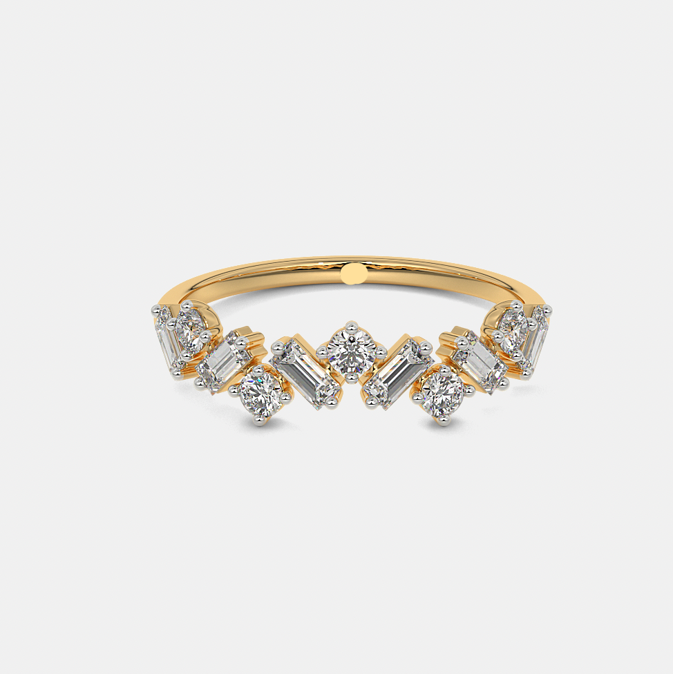 WOKE ™ 0.85 CARAT VVS-EF Baugette and round cut Lab Grown Diamond ring in 9K/14K/18k Gold