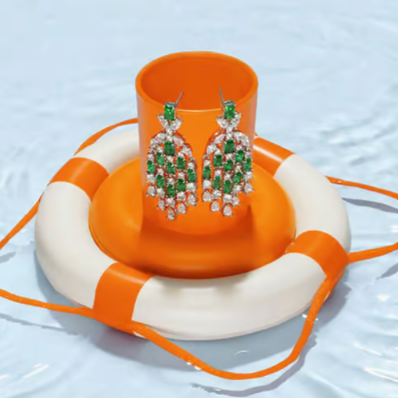 EMRLD ® baguette and moissanite drop earring | 925 silver | Lab grown emeralds and Diamonds