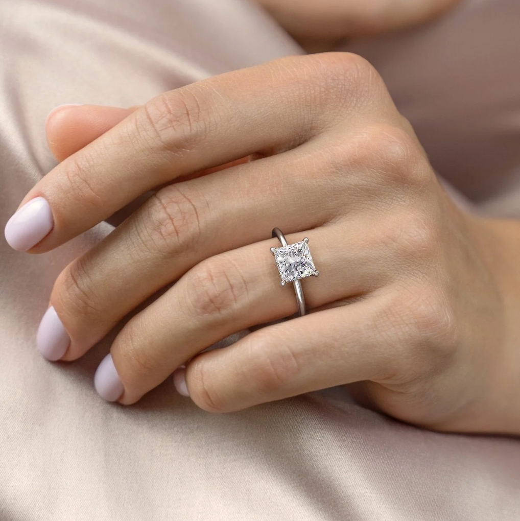 2.5 carat princess cut moissanite ring | Moissanite ring in gold and 925 sterling silver| GRA certified moissanites