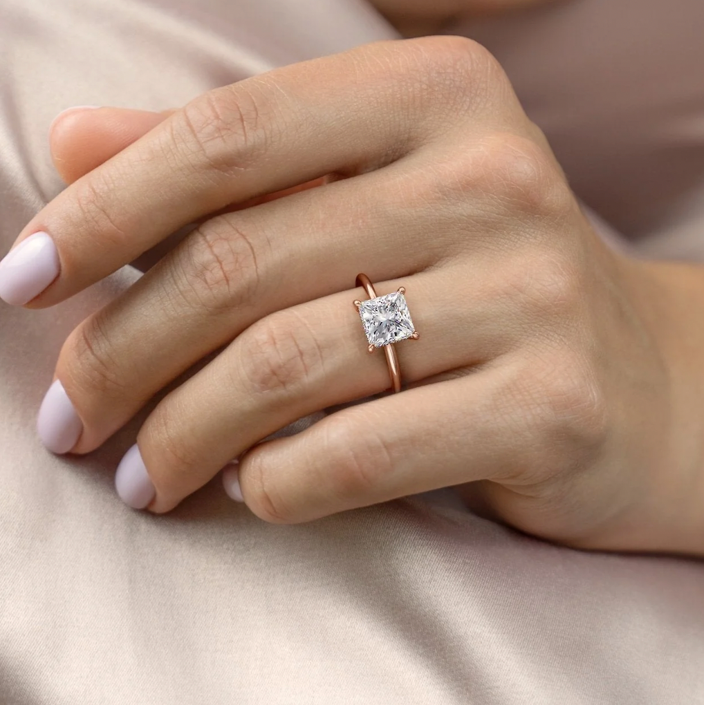 2.5 carat princess cut moissanite ring | Moissanite ring in gold and 925 sterling silver| GRA certified moissanites