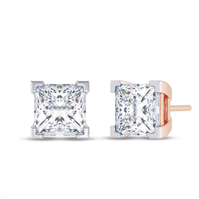 3TCW princess cut Moissanite ear studs | 925 sterling silver & 14k Gold | GRA certified