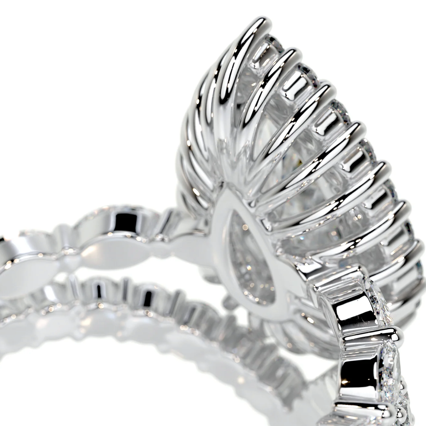 4 Ct Pear cut baugette side moissanite ring | 9K Gold