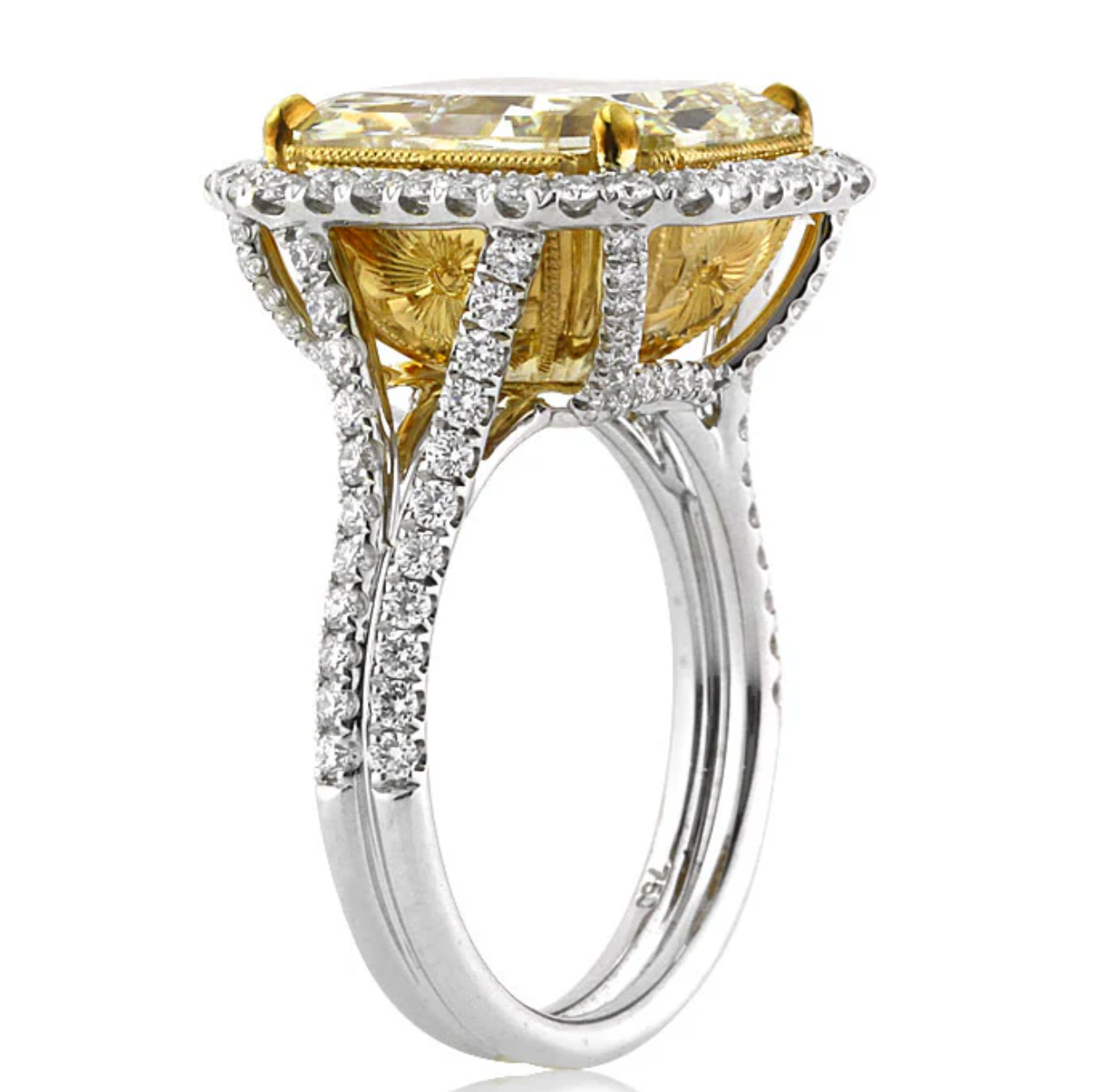 10.32 Carats Champagne yellow radiant and diamond set ring | Moissanite Rings
