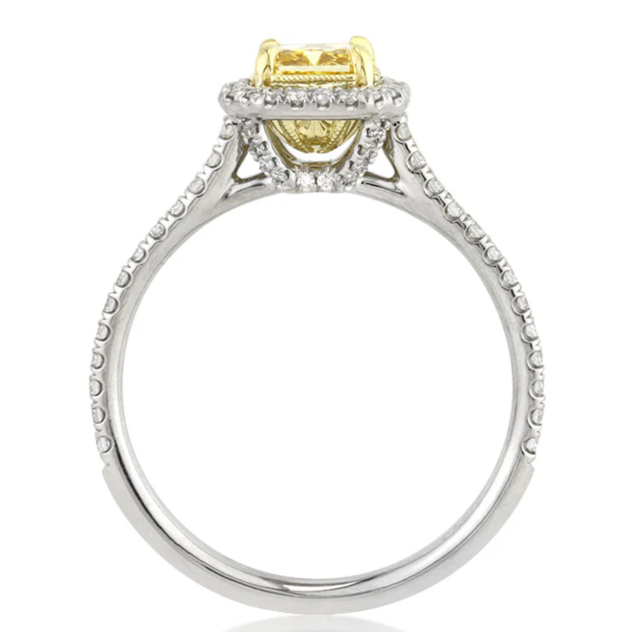2.8 Carats Champagne yellow radiant and diamond set ring | WOKE