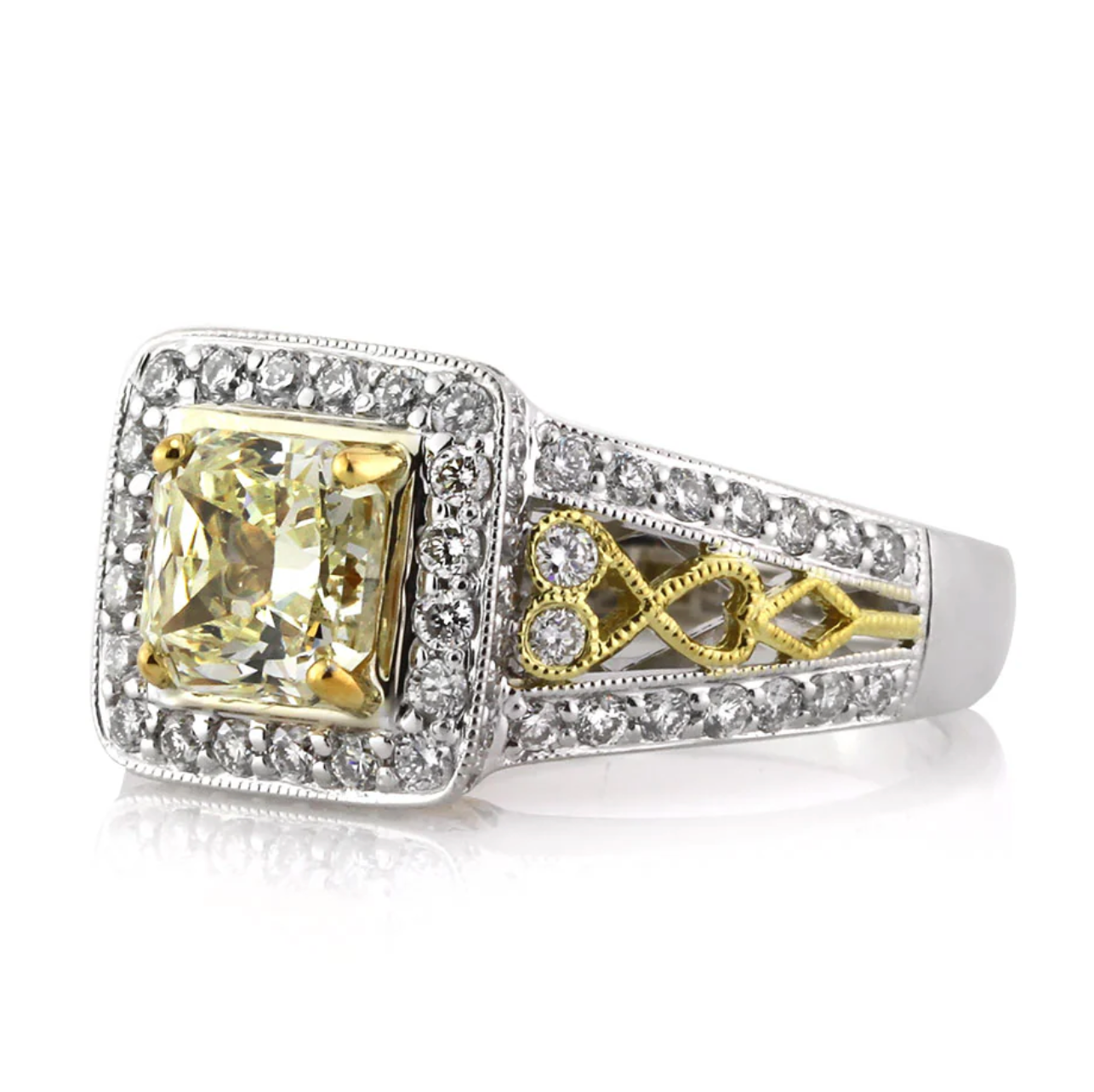 4.8 Carats Champagne yellow radiant and diamond set ring | Moissanite Rings