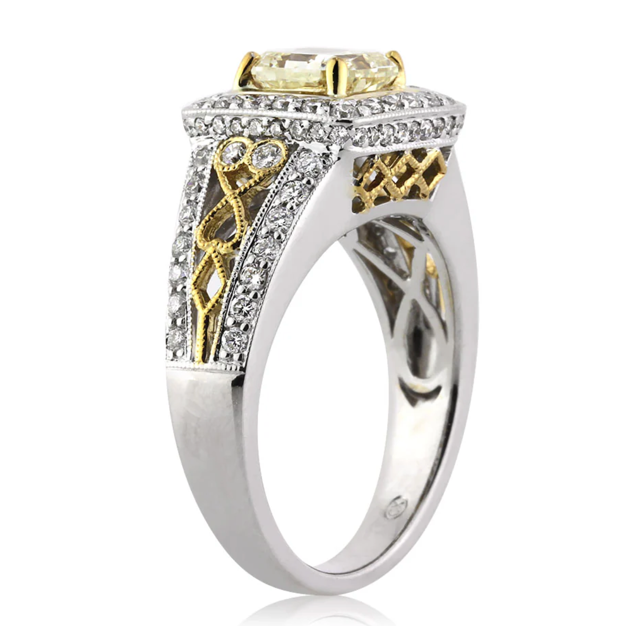 4.8 Carats Champagne yellow radiant and diamond set ring | Moissanite Rings