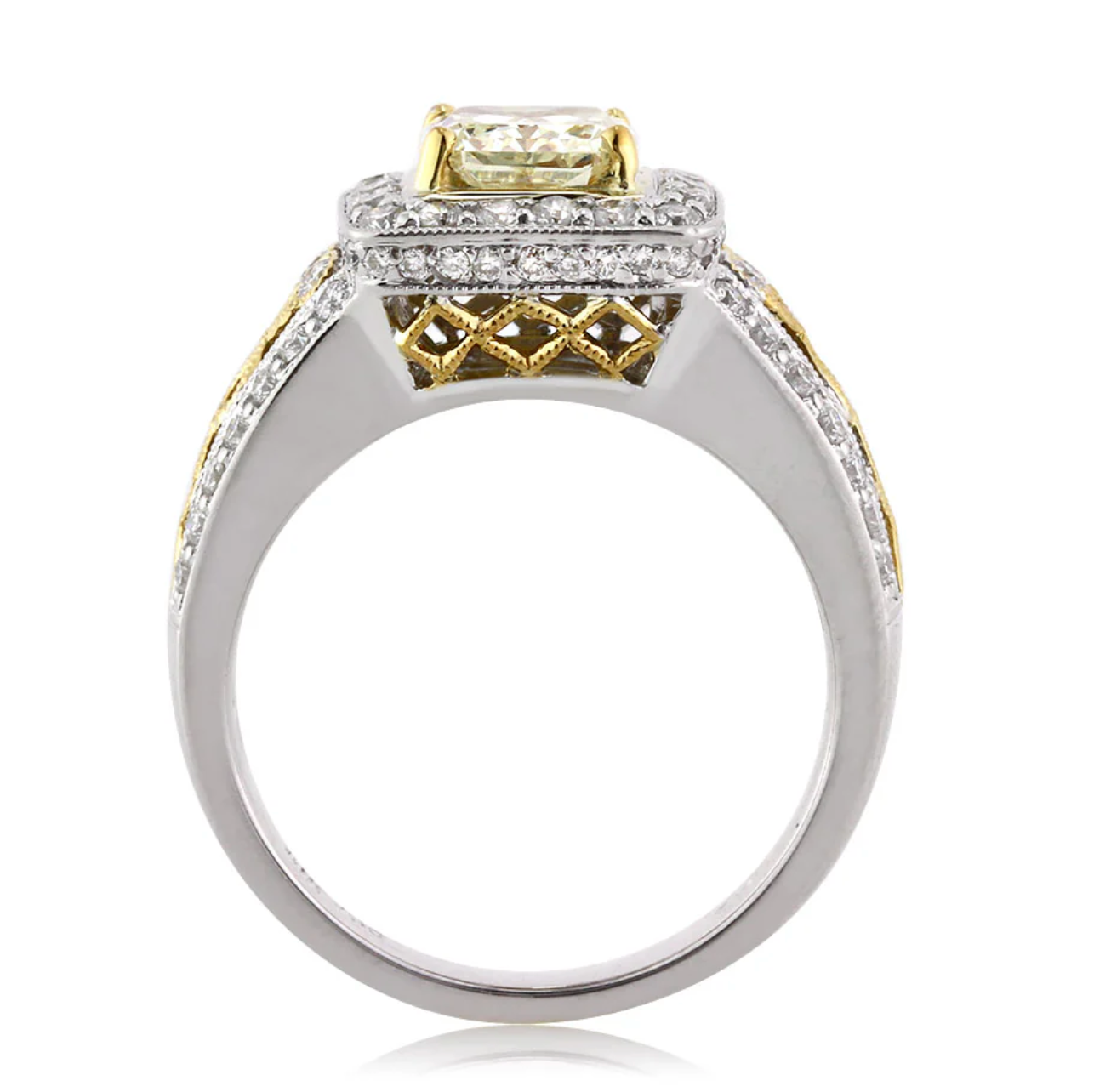 4.8 Carats Champagne yellow radiant and diamond set ring | Moissanite Rings