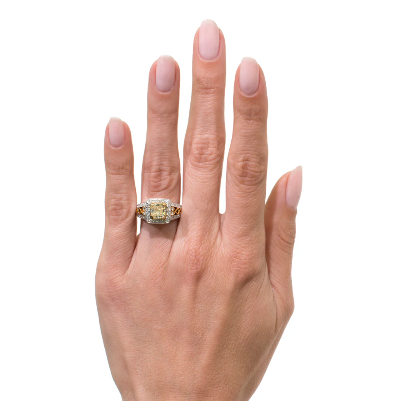 4.8 Carats Champagne yellow radiant and diamond set ring | Moissanite Rings
