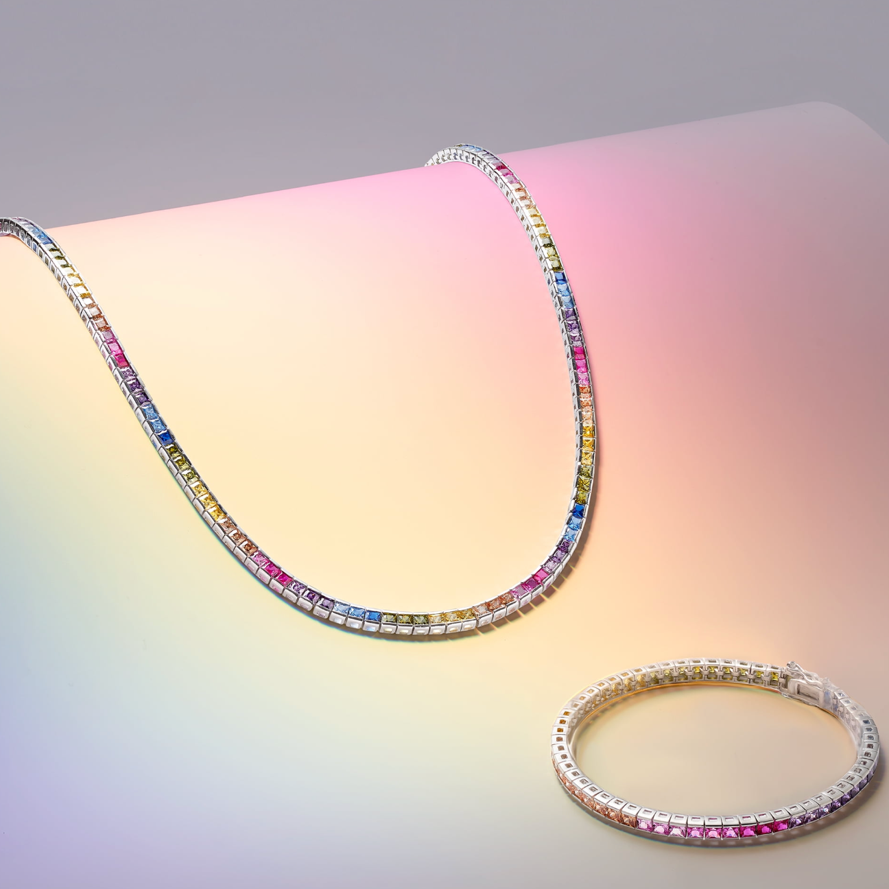 Multi sapphire princess cut lab grown tennis bracelet | RAINBOW Series