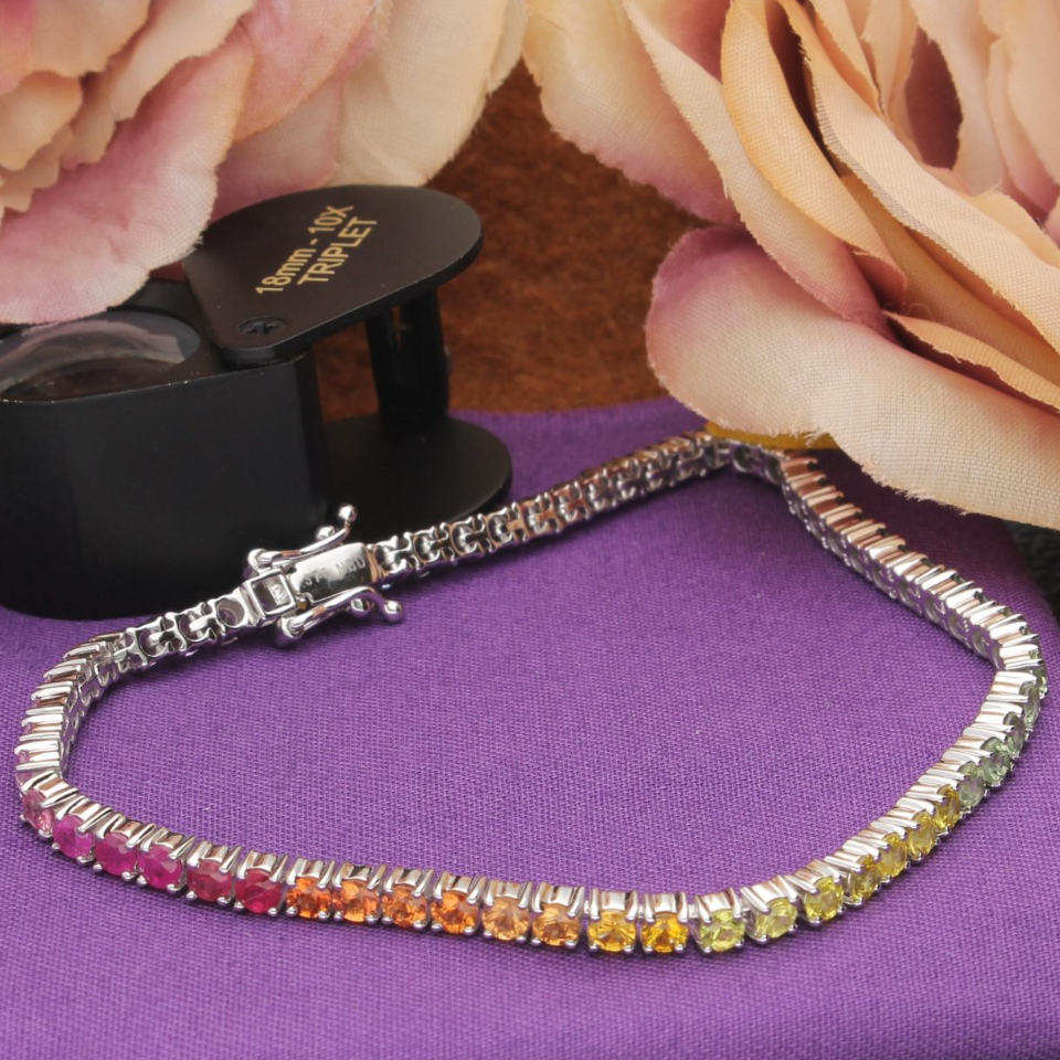 Multi sapphire Round cut lab grown tennis bracelet | RAINBOW Series