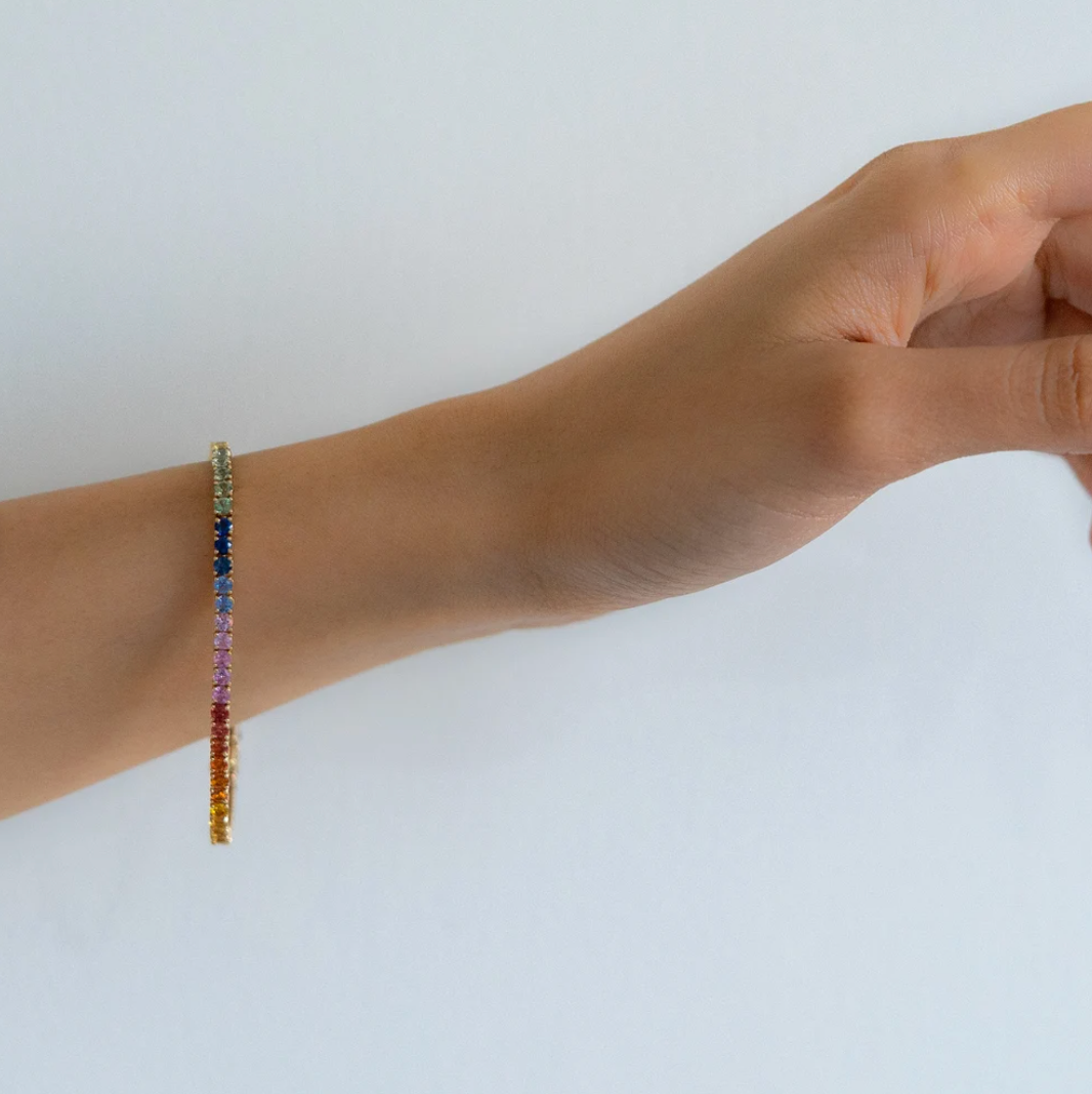 Multi sapphire Round cut lab grown tennis bracelet | RAINBOW Series