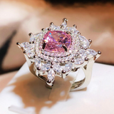 Cushion pink moissanite ring on silver | 925 silver