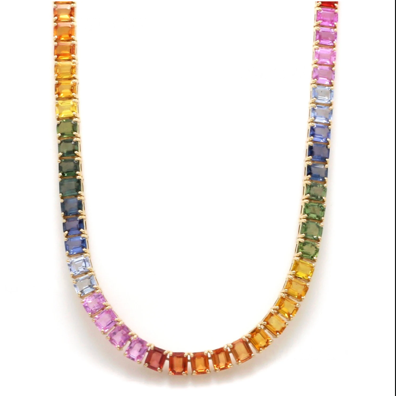 Rainbow sapphire vertical emerald cut tennis necklace | WOKE 🌈
