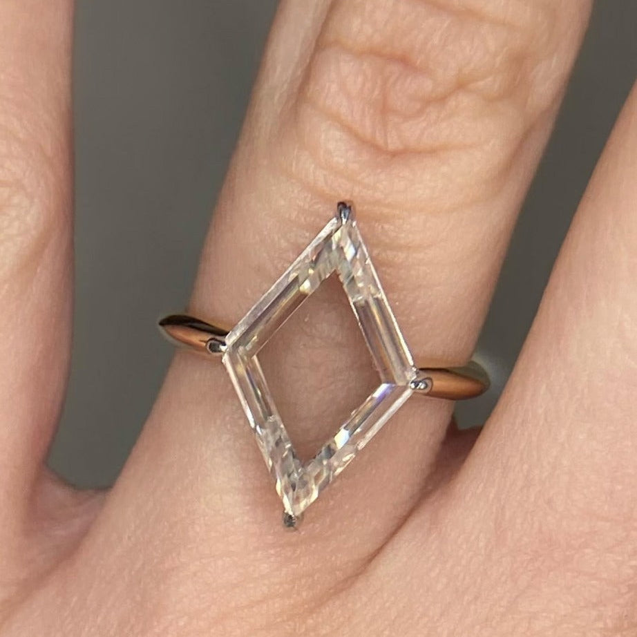 Lozenge Cut Moissanite Solitaire Ring 3.00 Ct Portrait Cut Moissanite Ring in 925 Silver/9K Gold | WOKE