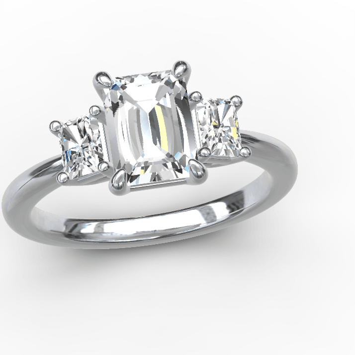 Tri stone emerald cut moissanite ring| Moissanite ring in gold and  925 sterling silver| GRA certified moissanites