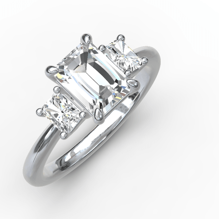 Tri stone emerald cut moissanite ring| Moissanite ring in gold and  925 sterling silver| GRA certified moissanites