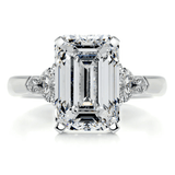 6 carat emerald cut ring  with side heart cut diamonds | Moissanite ring in 14k gold &  925 sterling silver| GRA certified moissanites