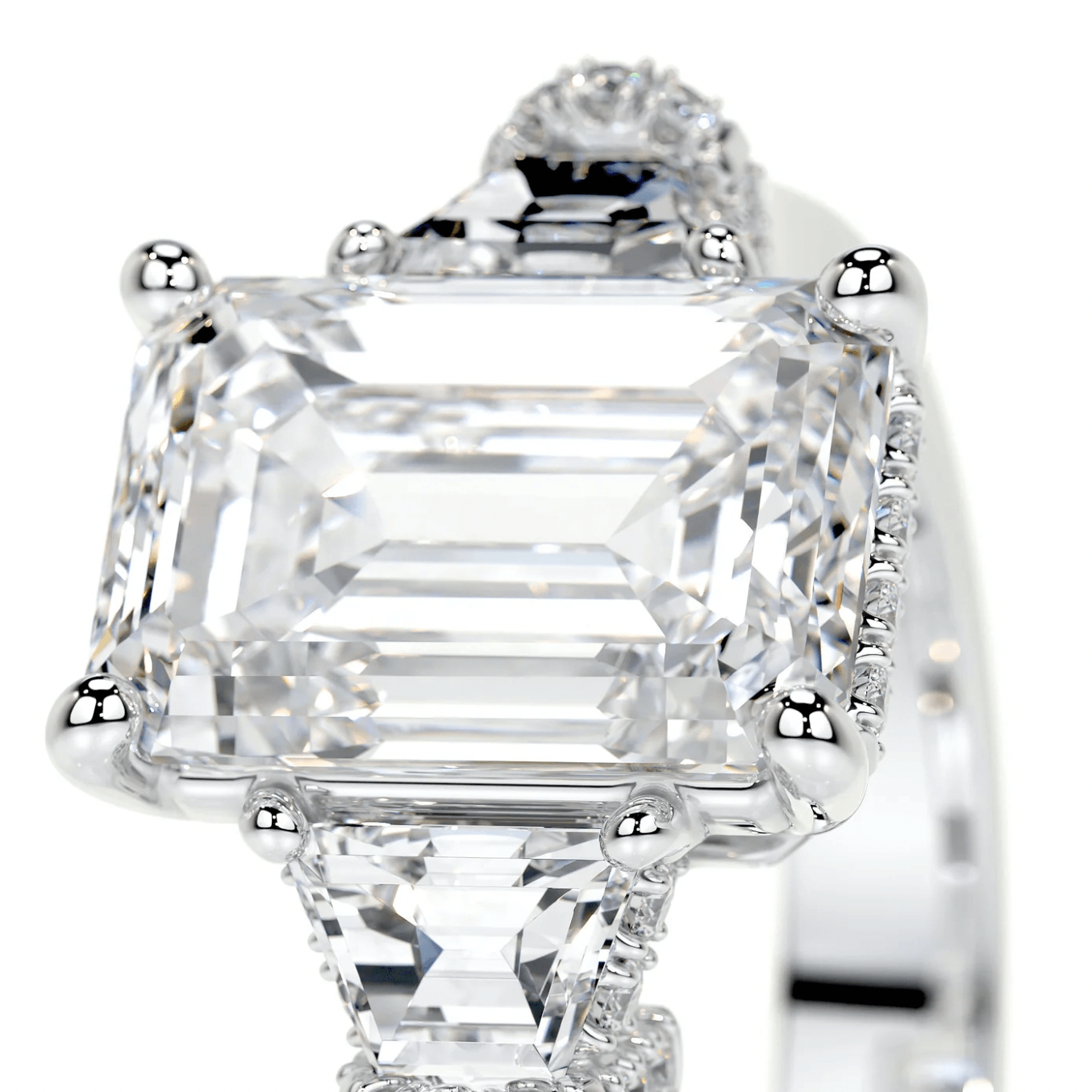 7 carat emerald cut double halo ring | Moissanite ring in 14k gold &  925 sterling silver| GRA certified moissanites