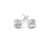2 carat Asscher cut bezel Moissanite ear studs | 925 sterling silver & 14k Gold | GRA certified