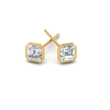 2 carat Asscher cut bezel Moissanite ear studs | 925 sterling silver & 14k Gold | GRA certified