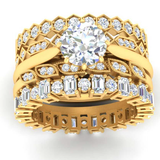 WOKE ® 3 carat round cut moissanite stack ring | Moissanite ring in gold and 925 sterling silver| GRA certified moissanites